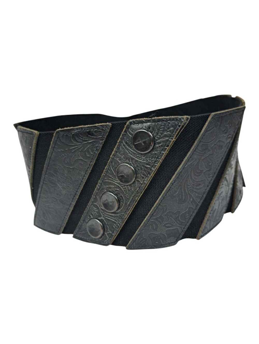 Vintage Wide Embossed Floral Corset Belt Black Cinch Waist Snap